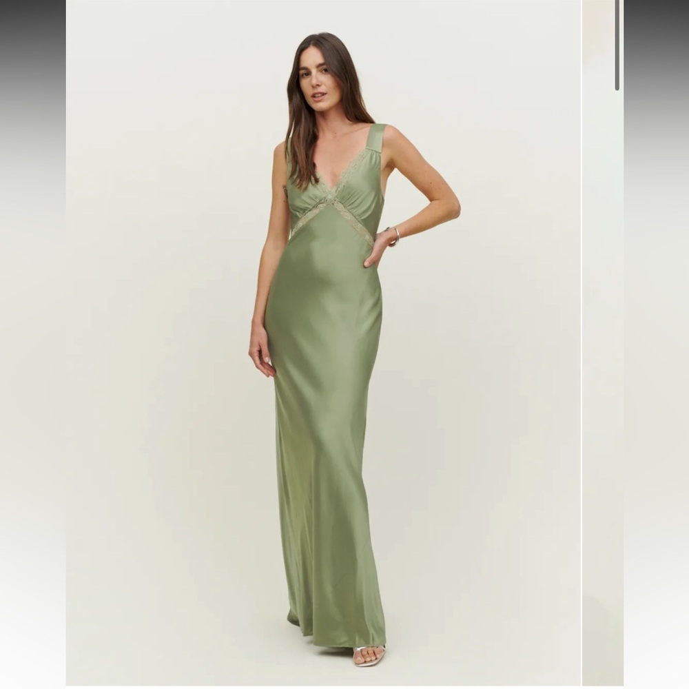 Reformation Chania Silk Dress Artichoke - Size XS